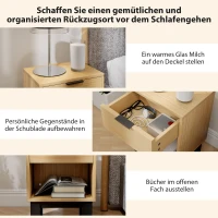 HOMCOM Nachttisch, Nachtschrank mit Schublade, offenes Fach, Nachtkommode für Schlafzimmer, Wohnzimmer, 35 x 26 x 50 cm, Eiche(m-4)