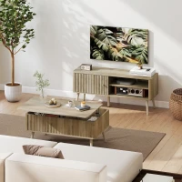 HOMCOM Mesa de Centro Elevable con Compartimentos Ocultos de Almacenaje y Patas de Pino para Salón Comedor 91x56x43 cm Roble(m-2)