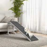 PawHut Pet Ramp for Dogs with Non-Slip Carpet and Top Platform - White & Grey(m-2)
