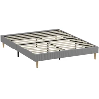 HOMCOM Estructura de cama 160 x 200 cm con somier de lamas de madera, cama doble tapizada en terciopelo acanalado, gris(m-1)