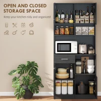 HOMCOM Szafka kuchenna, bufet z szufladą, drzwi Soft-Close, 80 x 35 x 180 cm, czarny(m-4)