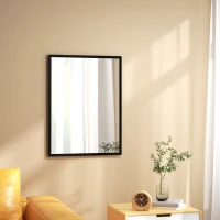 HOMCOM Miroir mural rectangulaire 80 x 60 cm, cadre en bois noir, idéal pour la salle de bain, salon ou chambre(m-2)