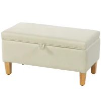 HOMCOM 30L Linen Storage Ottoman Padded Footstool with Rubberwood Legs for Storage Box, Bed End, Shoe Bench, Seating, Beige(m-11)
