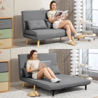 HOMCOM Two-Seater Linen-Look Sofa Bed - Grey(m-8)