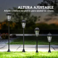 Outsunny 2 Farolas Solares de Jardín con Luz LED Blanca 6000K IP44 Set de 2 Farolas de Exterior 18,5x18,5x129 cm Negro(m-6)