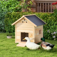PawHut Wooden Duck House with Double Doors, Openable Roof, Ventilation Holes, Removable Base, Natural Wood Finish(m-2)