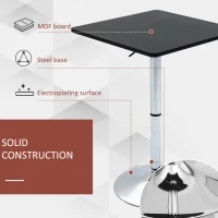 HOMCOM Modern Height Adjustable Counter Bar Table with 360° Swivel Tabletop and Electroplating Metal Base, Pub Desk for Living Room, Kitchen, Restaurant, Pub, Black and Silver(m-5)