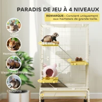 PawHut Cage pour lapin enclos à 4 niveaux avec 2 portes 3 rampes plateau profond roulettes 69 x 44 x 120 cm beige(m-4)