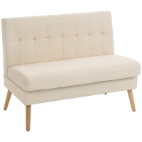 HOMCOM 2-Sitzer-Sofa, getuftete Rückenlehne, Holzbeine, dicke Polsterung, Leinenoptik, für kleine Räume, Beige(m-11)