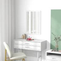 HOMCOM Rectangular wall mirror 50 x 70 cm, white wooden frame, ideal for bathroom, living room or bedroom(m-2)
