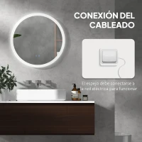 kleankin Espejo de Baño Redondo con Luces LED Ø60x3 cm Espejo Antivaho 3 Luces de Colores Función de Memoria Interruptor Táctil(m-8)