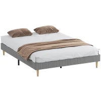 HOMCOM Estructura de cama 160 x 200 cm con somier de lamas de madera, cama doble tapizada en terciopelo acanalado, gris(m-8)