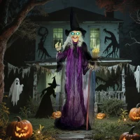 Outsunny 6ft Animated Witch Decoration, with Sound - Purple/White(m-8)