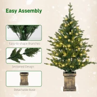 HOMCOM Set of Two Artificial 4ft Christmas Trees, with Lights - Green(m-8)