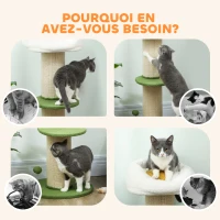 PawHut Arbre à chat à fleurs à 3 niveaux, tonneau à gratter pour chats plateforme et balle poteau en sisal, Ø 45 x 92 cm, vert(m-7)