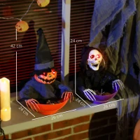 Outsunny 2pcs Animated Halloween Skull Bowl, Skeleton Ghost Skull Candy Dish with LED Eyes, Moving Body and Creepy Sound for Party Decoration, Festival Haunted Houses(m-3)