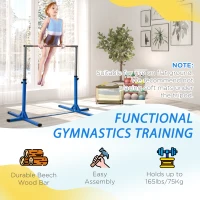 HOMCOM Height Adjustable Gymnastics Horizontal Bar For Kids Home Gym Training Children Junior Kip High Bar Fitness Blue(m-5)