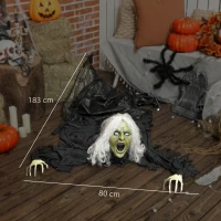 Outsunny 183 cm Life Size Halloween Animated Crawling Zombie with Glowing LED Eyes, Scary Halloween Decorations, Battery Operated, Indoor Outdoor Party Props(m-3)