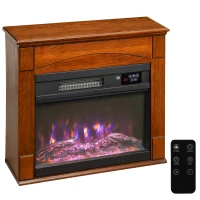 HOMCOM Elektrischer Kamin 1000W/2000W, dekorativer Kamin mit 3D-Flammeneffekt in 6 Farben und 3 Helligkeitsstufen, 68,5x27,5x63cm, Braun(m-7)