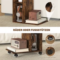 HOMCOM Beistelltisch, C-förmiger Servierwagen, 4 Rollen, 3 Fächer, 40 x 30 x 69 cm, Rustikal-Braun(m-8)