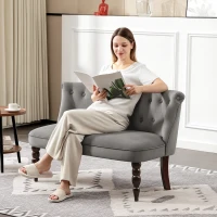 HOMCOM Velvet 2 Seater Sofa, Button Tufted Wingback Loveseat with Rubber Wood Legs for Living Room, Bedroom, Charcoal Grey(m-8)