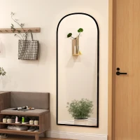 HOMCOM Espejo de Pie Cuerpo Entero de Aleación de Aluminio Espejo de Pared con 2 Formas de Uso Rectangular 60x1,5x165 cm Negro(m-9)