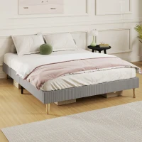 HOMCOM Cadre de lit 160 x 200 cm avec sommier à lattes en bois, lit double rembourré en velours côtelé, gris(m-9)