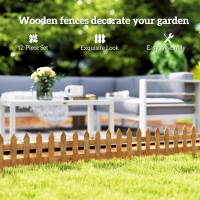 Outsunny Pack of 12 Wooden Border Fences, Garden Fixed Picket Fence for Lawn Edging, Flowerbed, 60L x 1D x 34H cm, Brown(m-5)