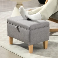 HOMCOM 16L Linen Storage Ottoman Padded Footstool with Rubberwood Legs for Storage Box, Bed End, Shoe Bench, Seating, Light Grey(m-8)
