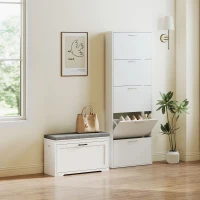 HOMCOM Banco Sapateira Moderno com Assento Acolchoado Prateleira Ajustável para 8 Pares de Sapatos 80x30x50 cm Branco(m-9)