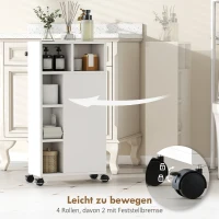 HOMCOM Badezimmerschrank Schmal, Badschrank mit 4 Rollen, 3 Schubladen, 5 offenen Fächern, 20x40x80cm, Weiß(m-6)