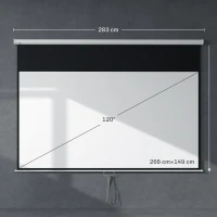HOMCOM Telo per Proiettore 120" Rapporto 16:9, Fissaggio a Muro e Soffitto per Casa e Ufficio, Bianco(m-3)