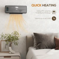 HOMCOM 2000W Ceramic Electric Heater with Fan, Adjustable Thermostat, Wall Mounted - Grey(m-4)