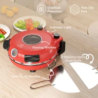 HOMCOM 1200W Pizza Oven, 12 Inch Electric Pizza Maker with Viewing Window, Dual Knob Temp & Timer Control, Overheat Protection, Red(m-7)
