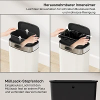 HOMCOM 5 L Mülleimer, freistehend oder hängend platzierbar, Edelstahl, Cremeweiß(m-6)