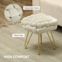HOMCOM Velvet-Feel Bold Woven Footstool - Cream White(m-6)