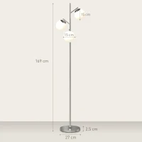 HOMCOM 3-Light Tree Floor Lamps for Living Room, Modern Standing Lamp for Bedroom with Globe Lampshade, 3000K/4000K/6000K Colour Temperatures, Steel Base, Silver Tone(m-3)