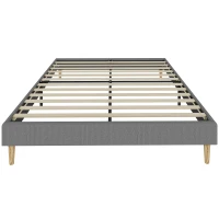 HOMCOM Estructura de cama 160 x 200 cm con somier de lamas de madera, cama doble tapizada en terciopelo acanalado, gris(m-7)