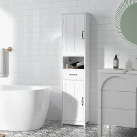 kleankin Columna de Baño con 2 Puertas 1 Cajón Estante Abierto y 2 Armarios con Estante Ajustable 40x30x164 cm Blanco(m-7)