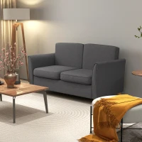 HOMCOM Compact Loveseat Sofa, Modern 2 Seater Sofa for Living Room with Wood Legs and Armrests, Dark Grey(m-10)