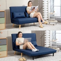 HOMCOM Two-Seater Linen-Look Sofa Bed - Dark Blue(m-8)