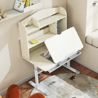 AIYAPLAY Bureau pour enfants, table d'étude réglable en hauteur avec plateau inclinable, 80 x 51 x 108,5-130,5 cm, naturel(m-8)