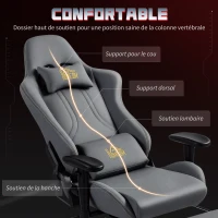 HOMCOM Chaise gaming ergonomique, fauteuil gamer avec accoudoirs 3D, dossier inclinable, hauteur réglable, 72x76x132cm, gris(m-4)