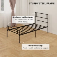 HOMCOM Single Metal Bed Frame Solid Bedstead Base with Headboard and Footboard, Metal Slat Support and Underbed Storage Space, Bedroom Furniture, Black(m-6)