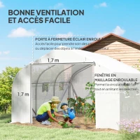 Outsunny Serre Tunnel de Jardin 13,35 m² dim. 4,5L x 3l x 2H m Porte + 6 fenêtres enroulables Acier galvanisé bâche PE Haute densité Blanc(m-6)