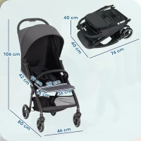 AIYAPLAY Travel Stroller, Lightweight Pushchair, Compact Buggy with Canopy, Basket and Multi-Position Recline, Dark Grey(m-3)