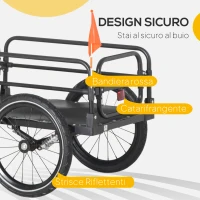 HOMCOM Carrello Bici da 70L con 2 Ruote da 16", 2 Catarifrangenti e Bandierina, in Acciaio e PE, 125x64x53.5 cm, Nero(m-5)
