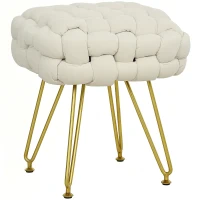 HOMCOM Velvet-Feel Bold Woven Footstool - Cream White(m-1)
