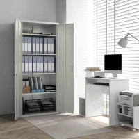 HOMCOM Armoire de bureau à 5 niveaux, armoire en acier avec 2 portes et 4 étagères réglables, verrouillable, blanc(m-9)