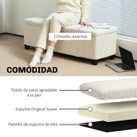 HOMCOM Banco Almacenaje Capacidad de 84 L 112x42x40cm Tapizado en Pana Pie de Cama para Sala de Estar Dormitorio Beige(m-5)